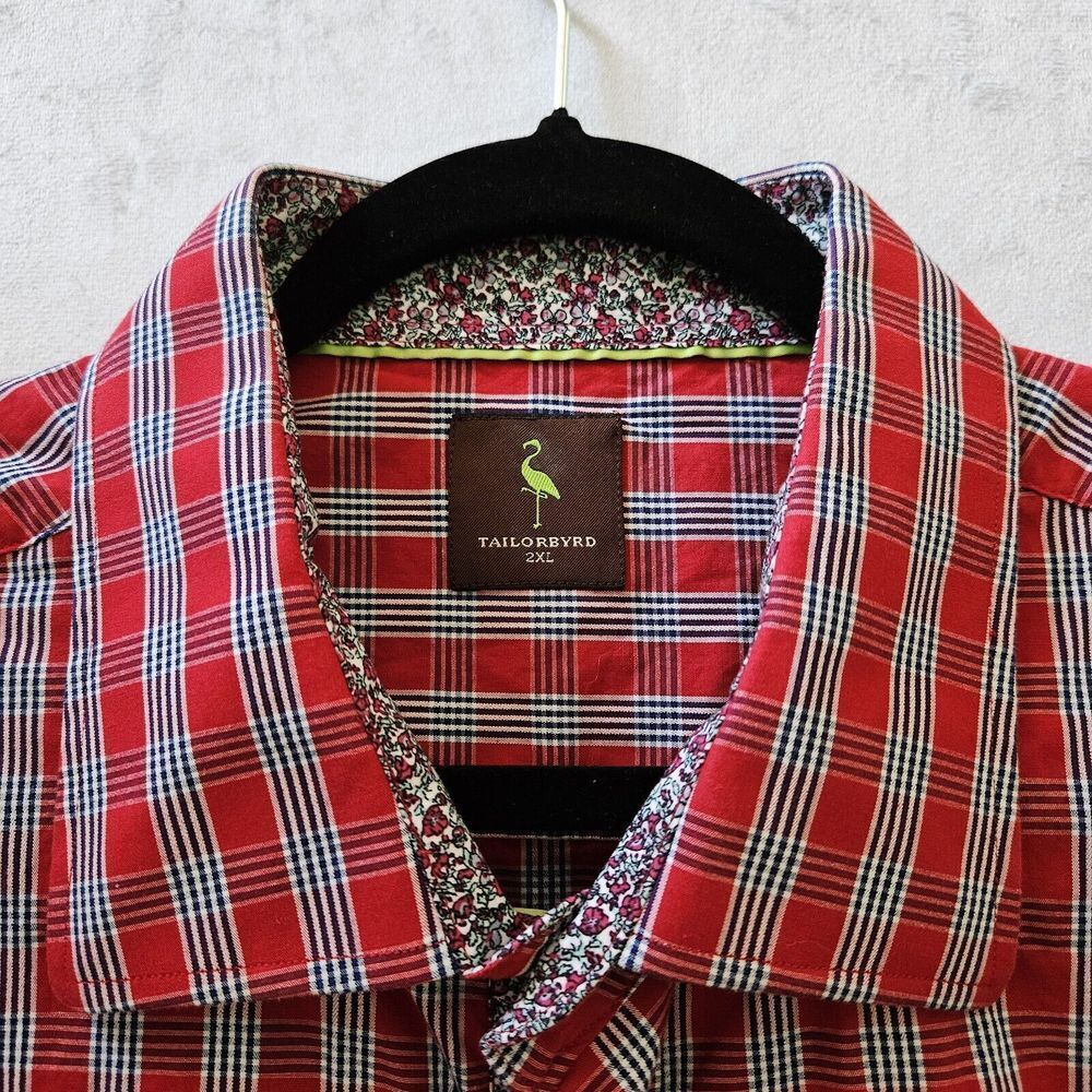 Tailorbyrd Mens 2XL Striped Dress Shirt Red Blue Plaid Flip Cuff Floral L/Sleeve - Picture 11 of 12
